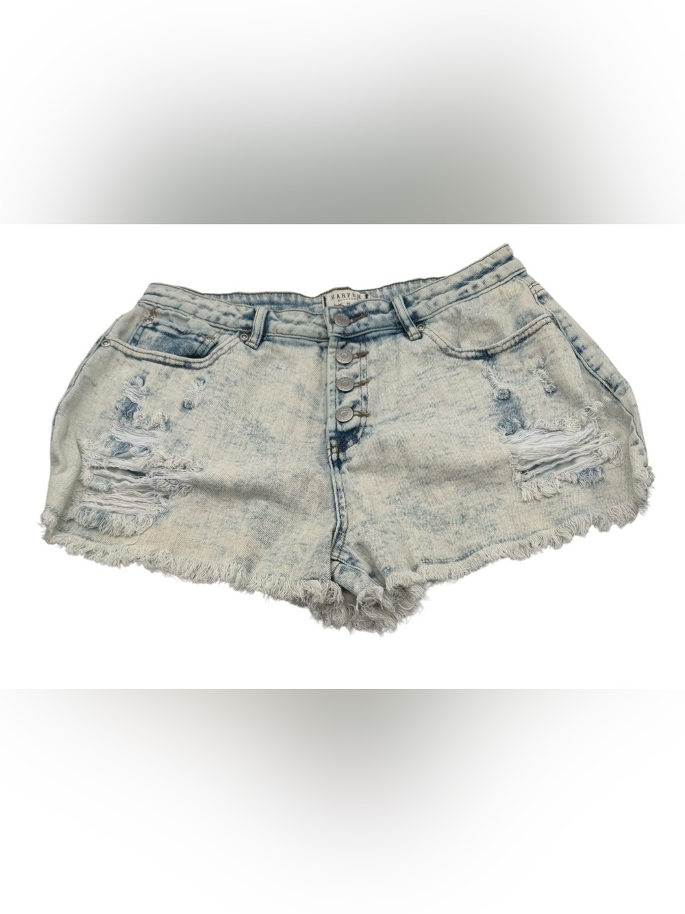 Harper Heritage Destroyed Button Fly Acid Wash‎ Shorts Rise 11.5" Ins 3" Sz 28